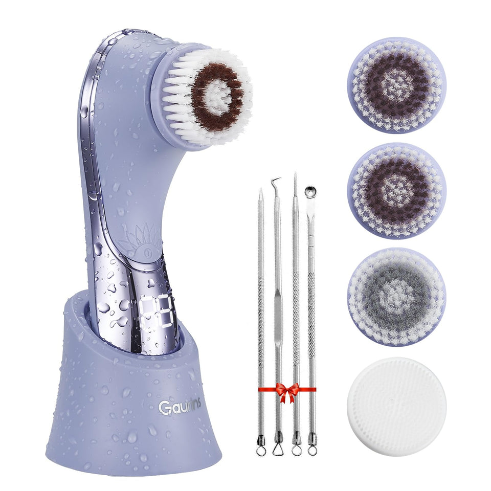 Gaurins front view packaging showing device and included brush heads for easy identification