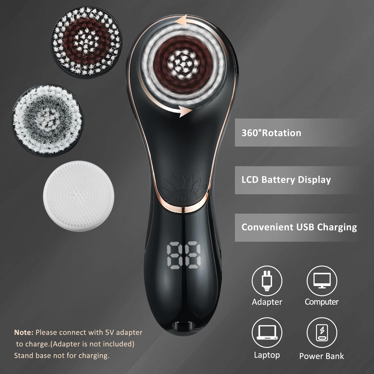 Gaurins facial brush used in shower lifestyle scene, IPX7 waterproof for effortless use