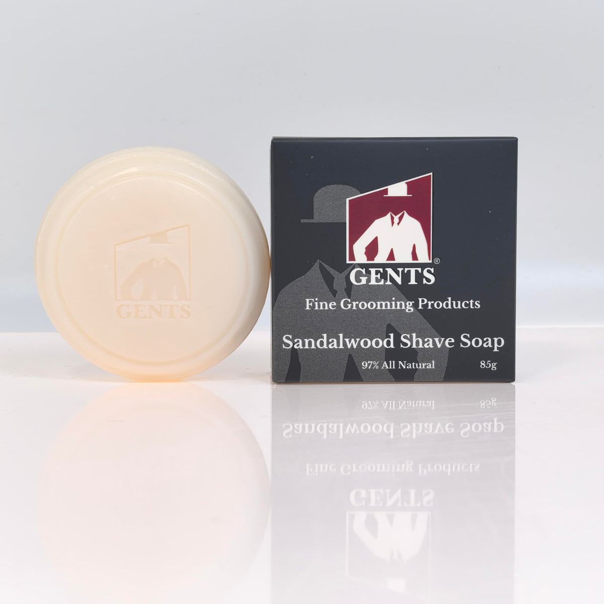 G.B.S soap on bathroom shelf styled in bathroom setting showing everyday grooming appeal