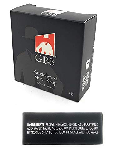 G.B.S thick sandalwood lather in bowl illustrating abundant foam for protective razor glide