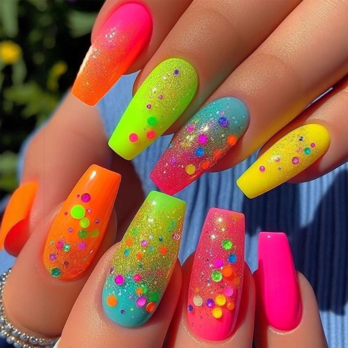GCSQW front packaging showing 24-piece press on nail kit and tools for quick manicures