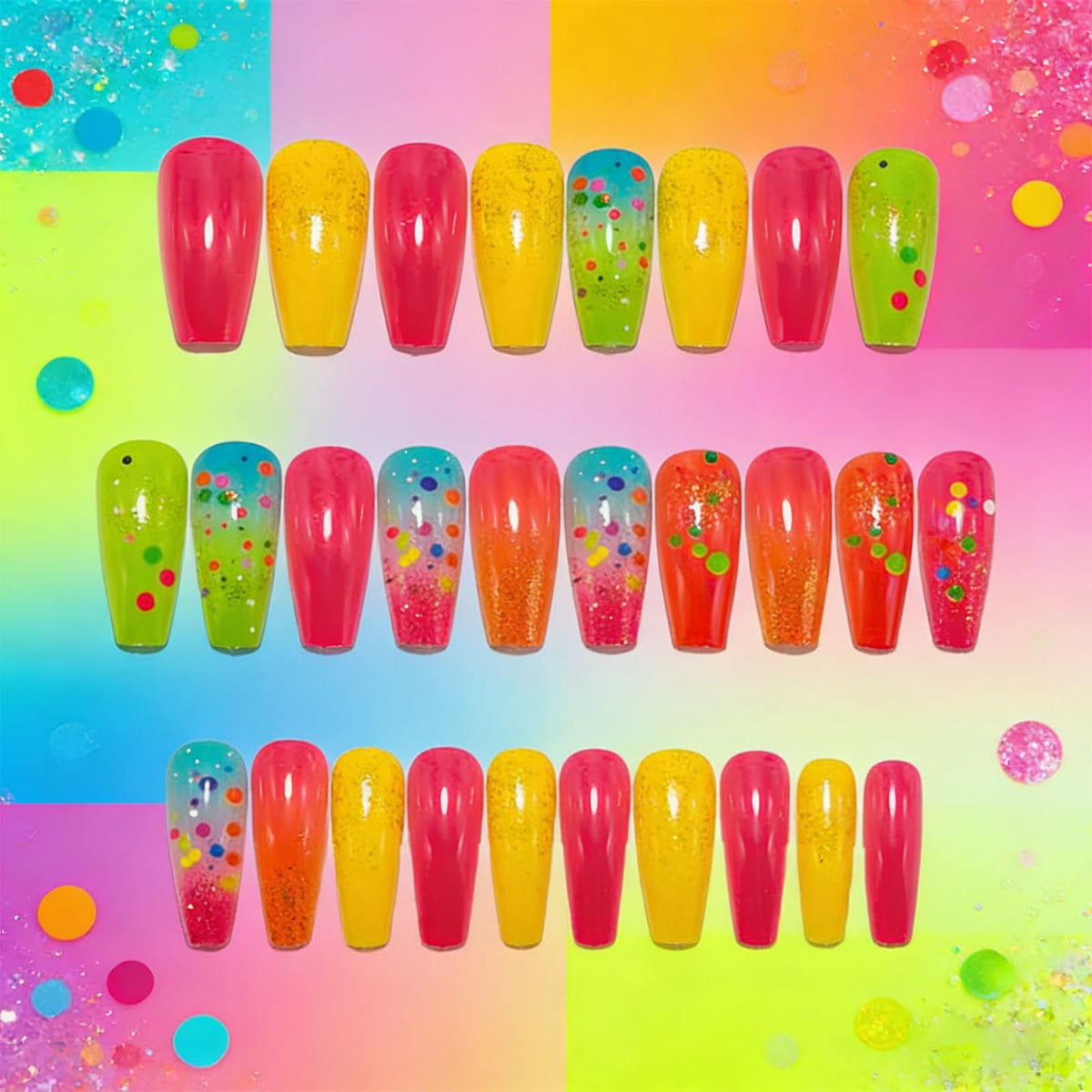 GCSQW close-up of glossy gradient nail surface highlighting vibrant summer color