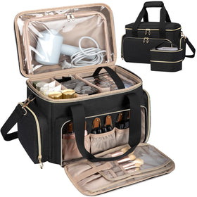 GDNasist front view large makeup bag showing compact travel-ready organization
