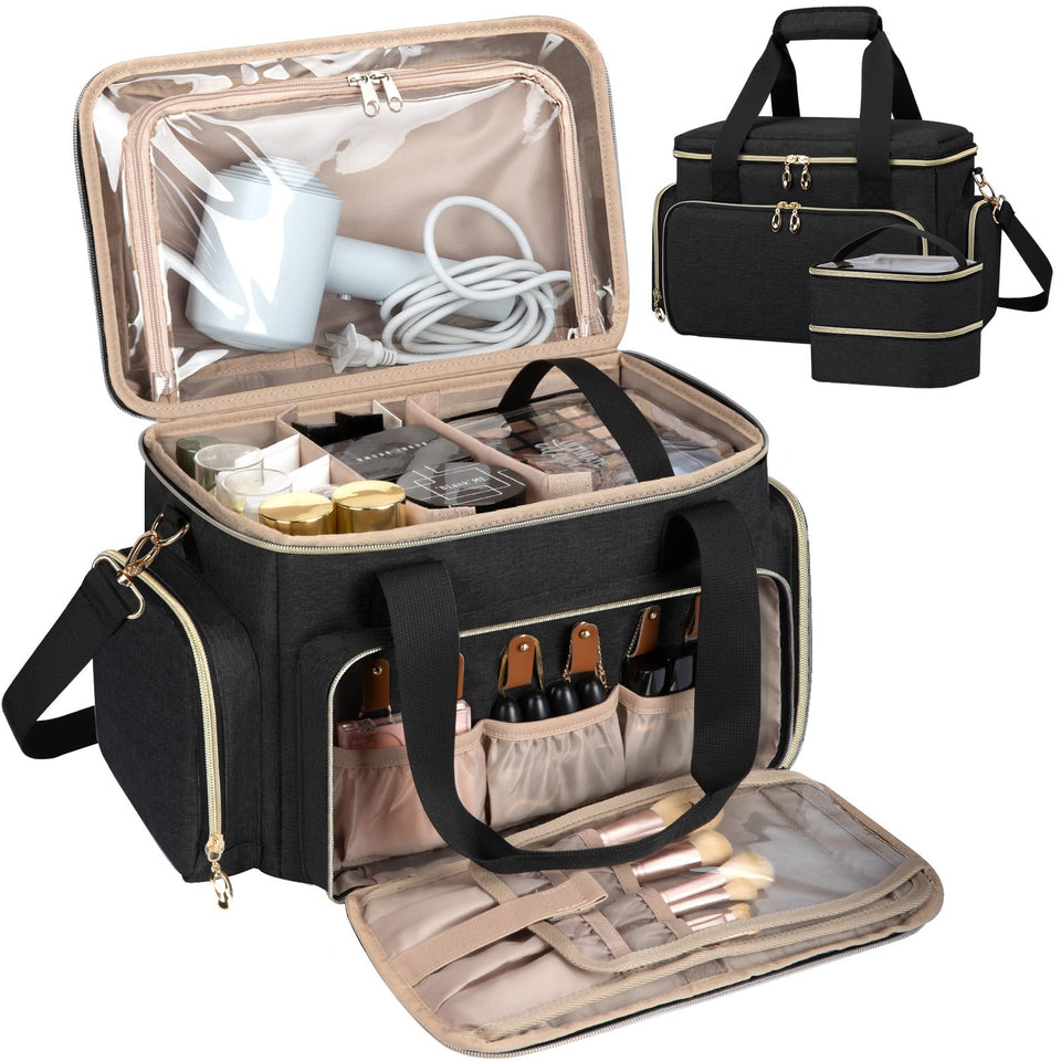 GDNasist front view large makeup bag showing compact travel-ready organization