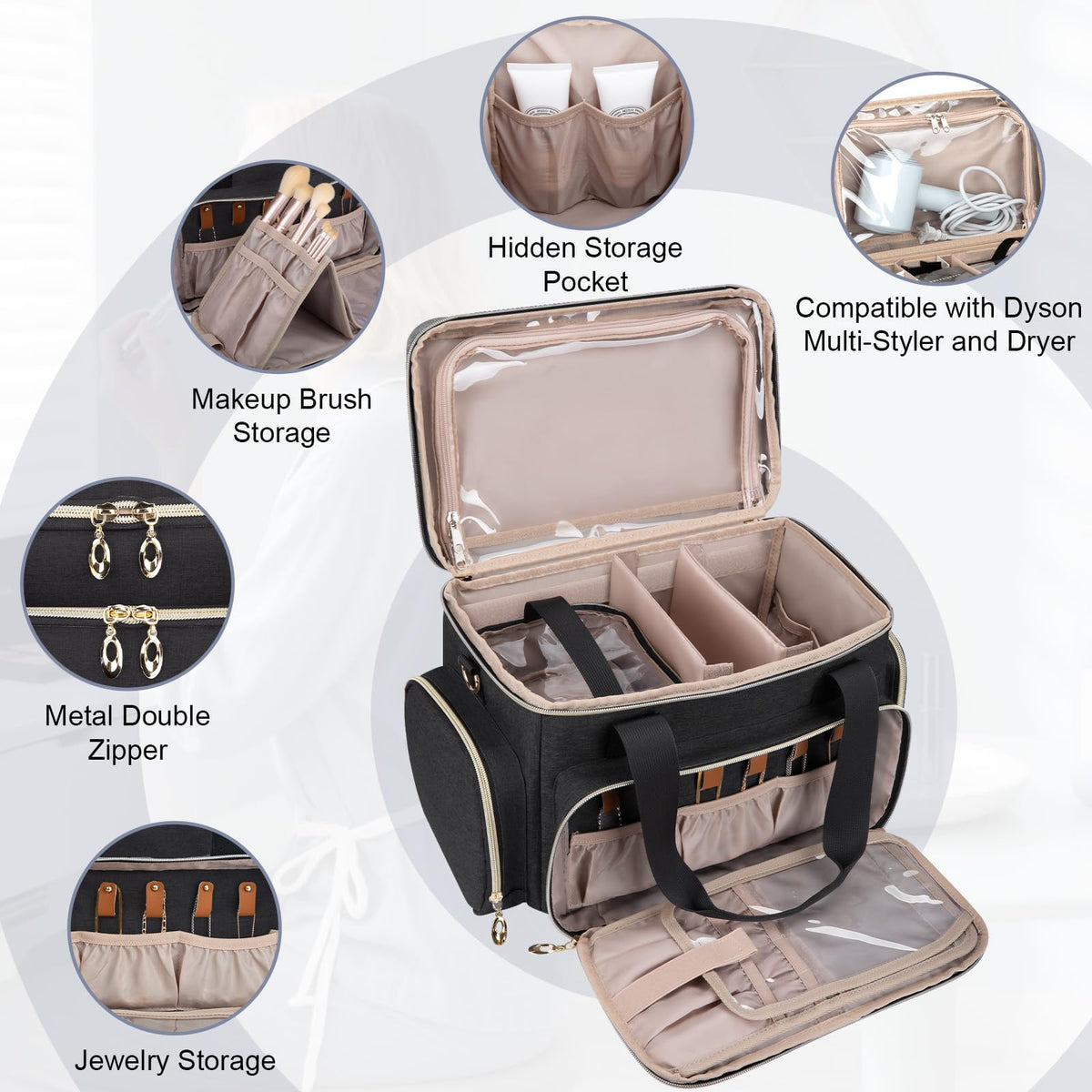 GDNasist transparent top pocket holding hair styler for quick access