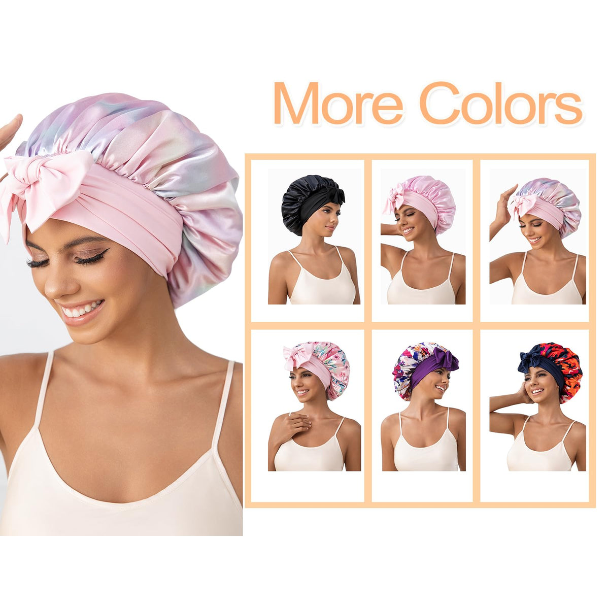 GDTOGRT bonnet in morning routine at mirror for styling and skin care
