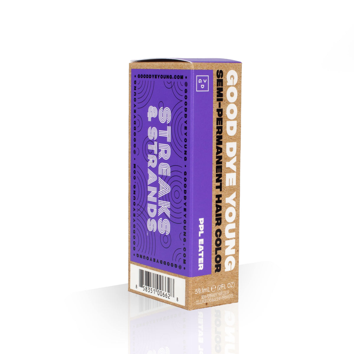Good Dye Young lifestyle model wearing purple streaks, expressive and fade-resistant look