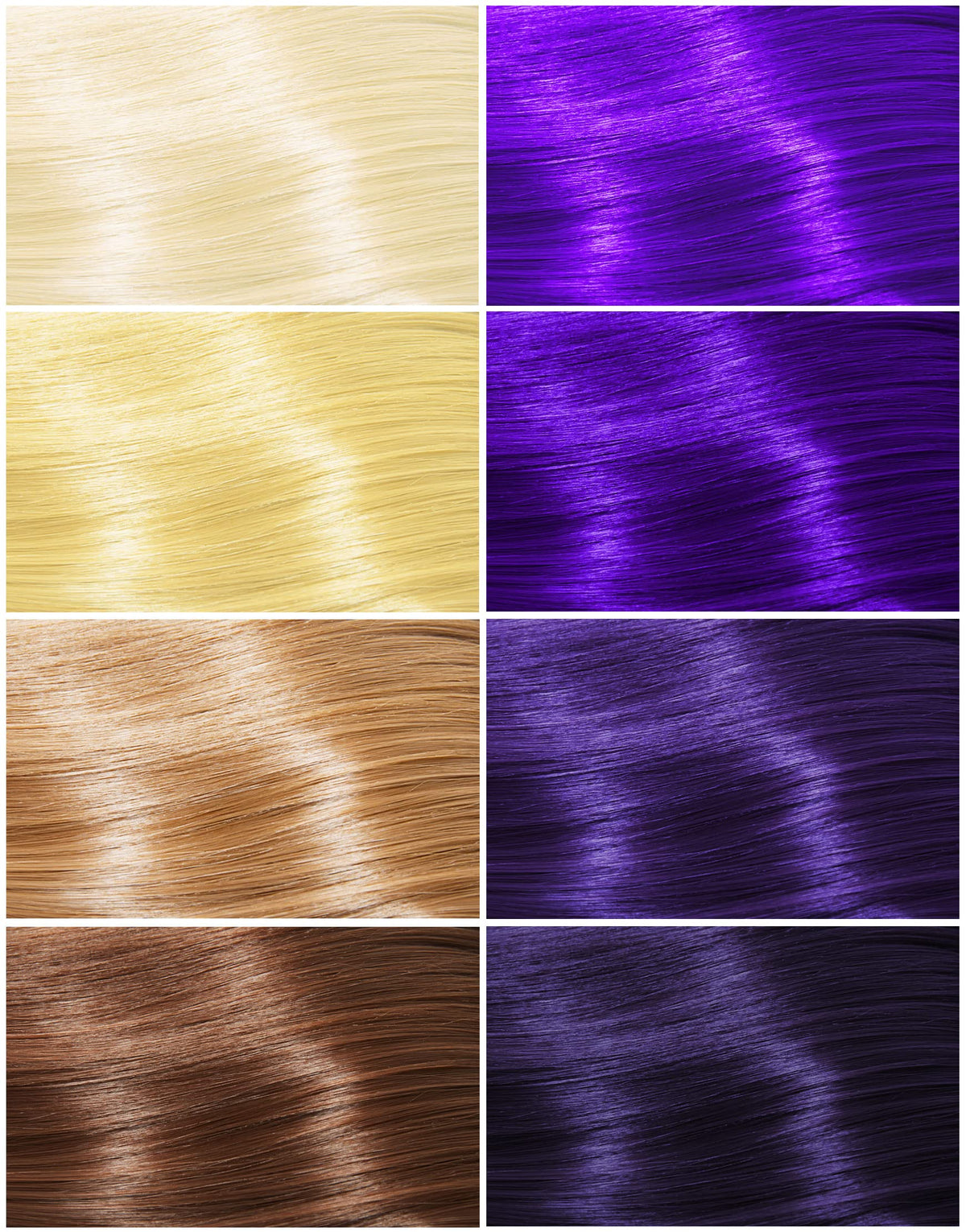Good Dye Young swatch on level 10 blonde strand, vibrant purple result preview
