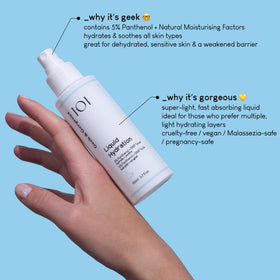 Geek & Gorgeous texture droplet on hand illustrating lightweight, silky hydration