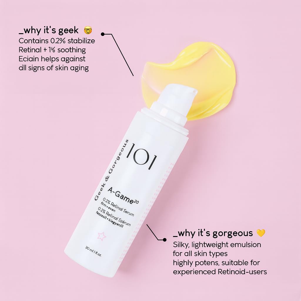Geek & Gorgeous ingredient label close-up showing retinal and soothing additives