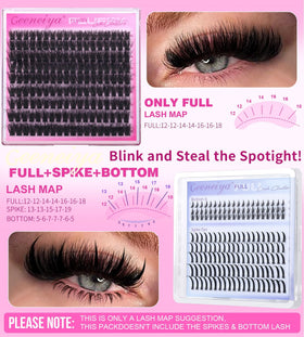 Geeneiya before and after with lash map showing custom volume benefit