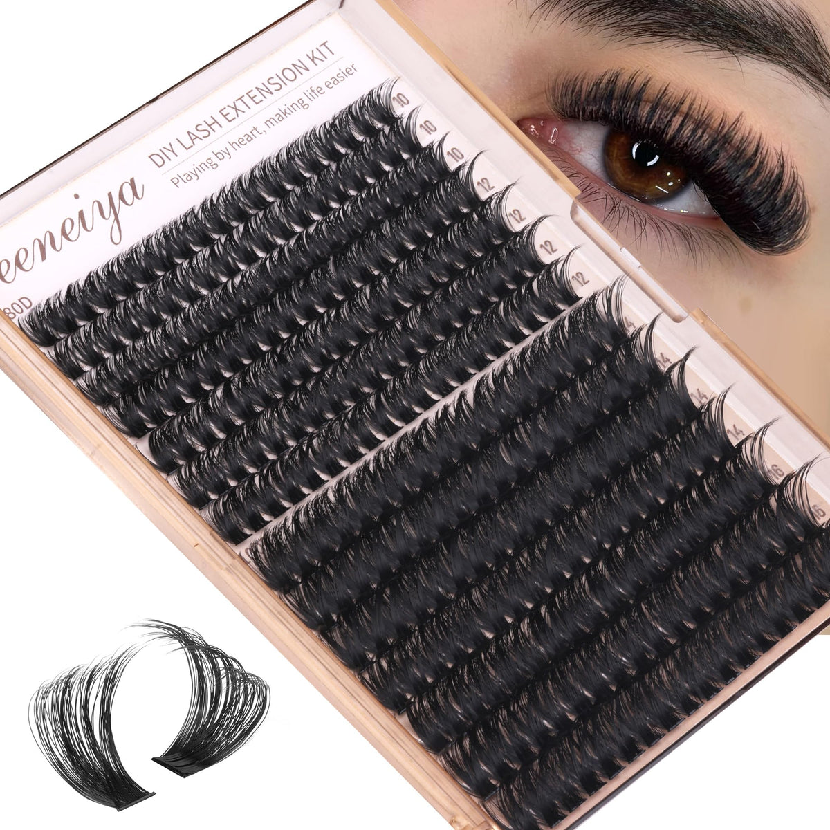 Geeneiya before and after lashes showing fuller volume and lifted curl effect