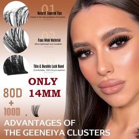 Geeneiya close-up of tapered cluster tips highlighting natural blend and soft finish