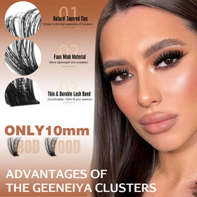 Geeneiya close-up of tapered cluster tips for seamless natural blend