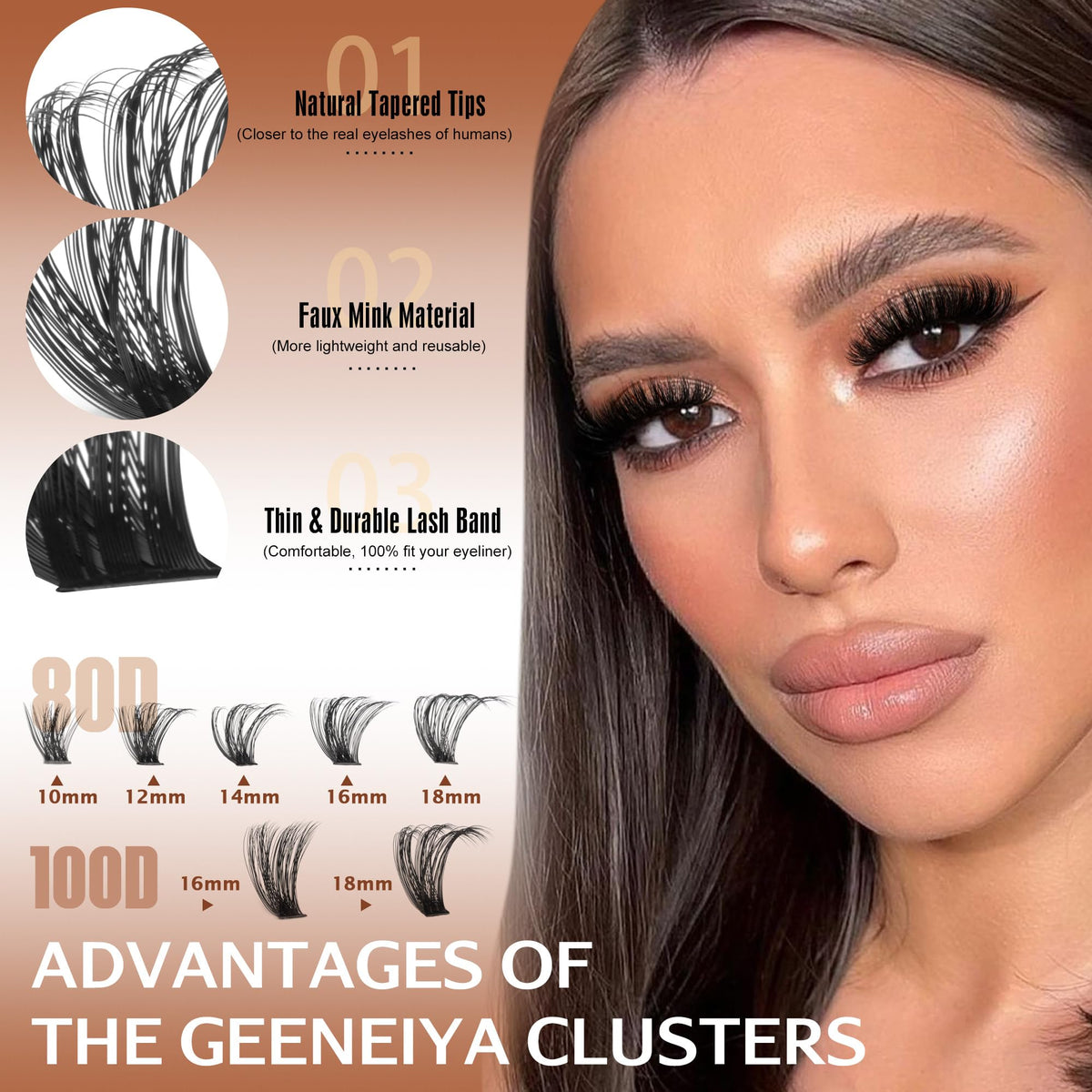 Geeneiya close-up of cluster lash bands showing soft flexible base