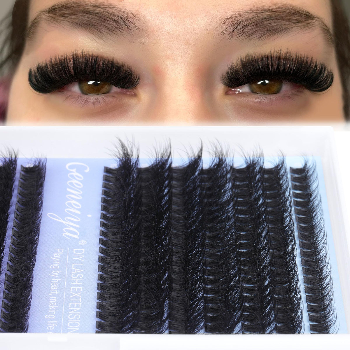 Geeneiya close-up of cluster lash band detail for fuller coverage