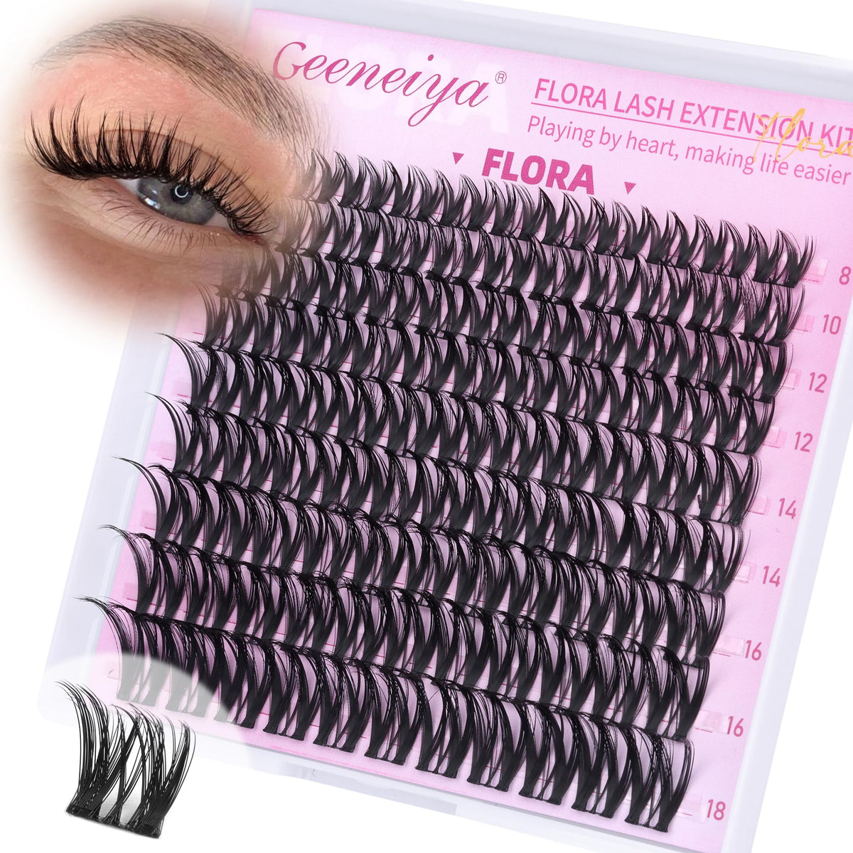 Geeneiya FLORA front packaging showing cluster set and brand
