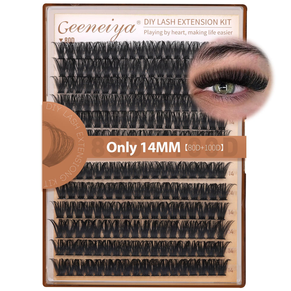 Geeneiya front packaging showing 14mm clusters and kit contents for easy at-home application