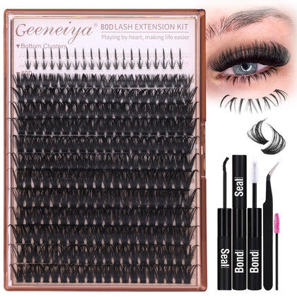 Geeneiya front packaging showing complete cluster lash kit benefit quick start
