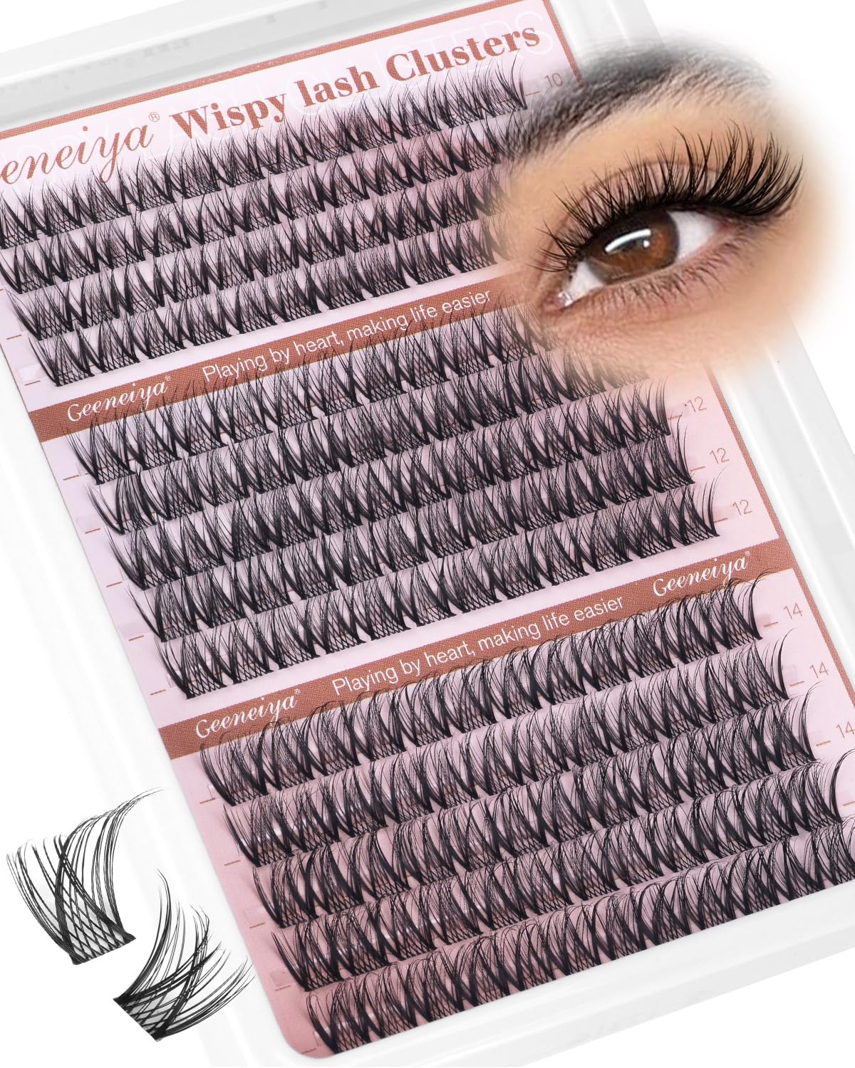 Geeneiya front packaging showing 168 clusters and natural look benefit
