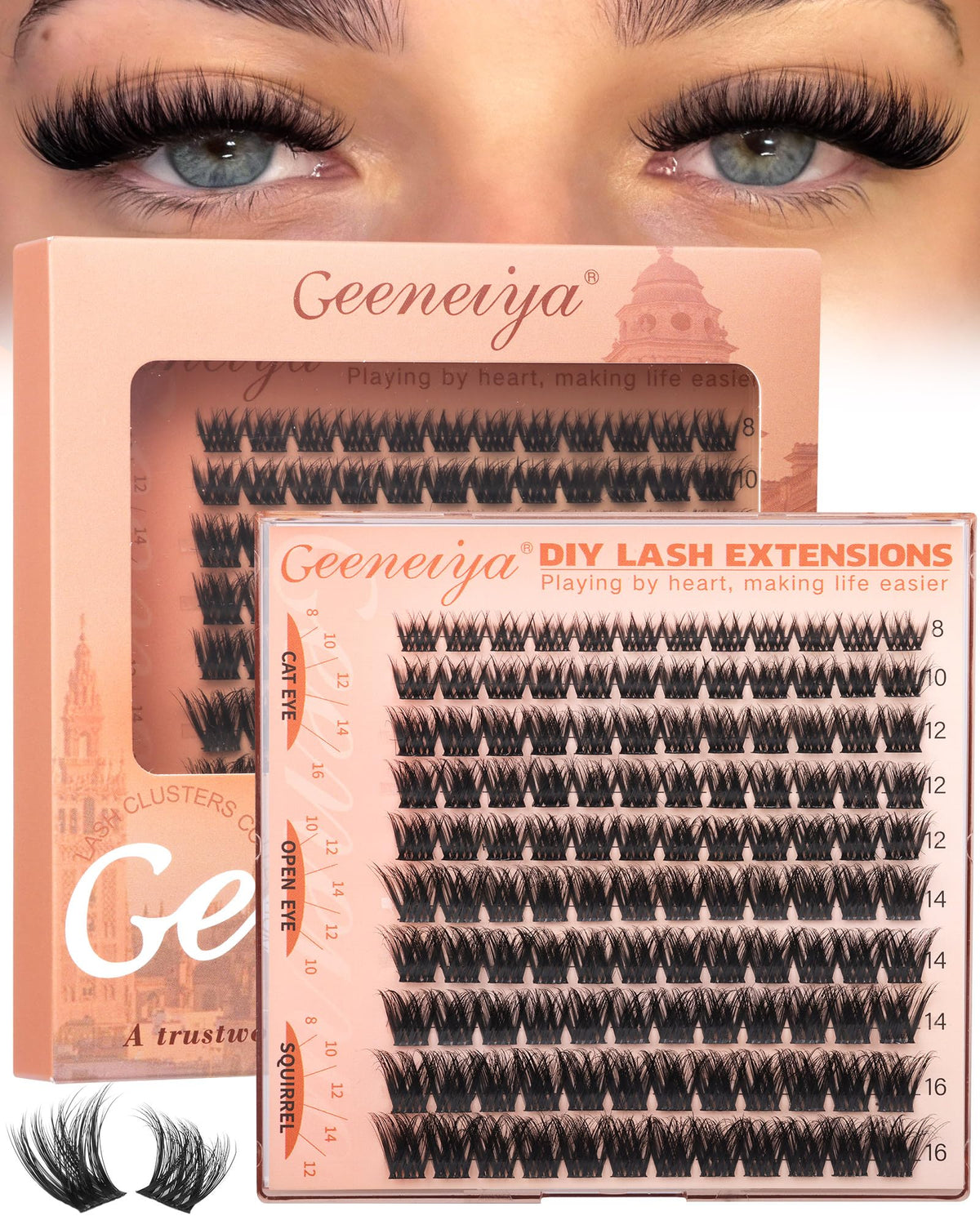 Geeneiya front packaging showing cluster tray and product benefit volume