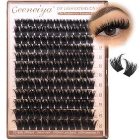 Geeneiya front packaging showing full 200D lash clusters and branding benefit