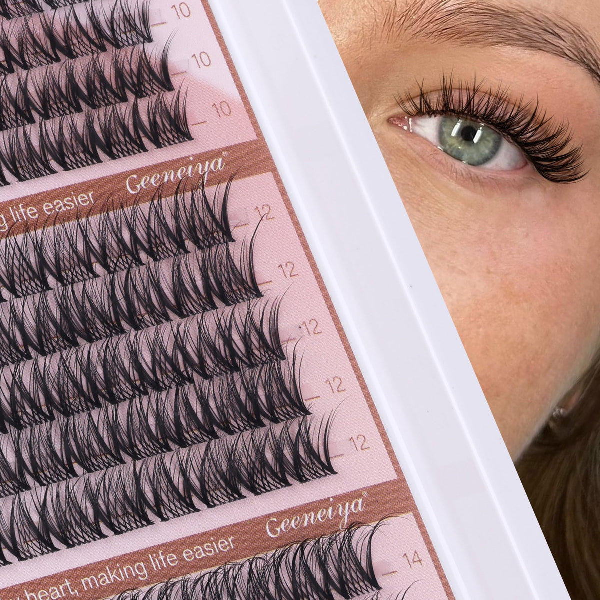 Geeneiya model wearing clusters for subtle daytime enhancement