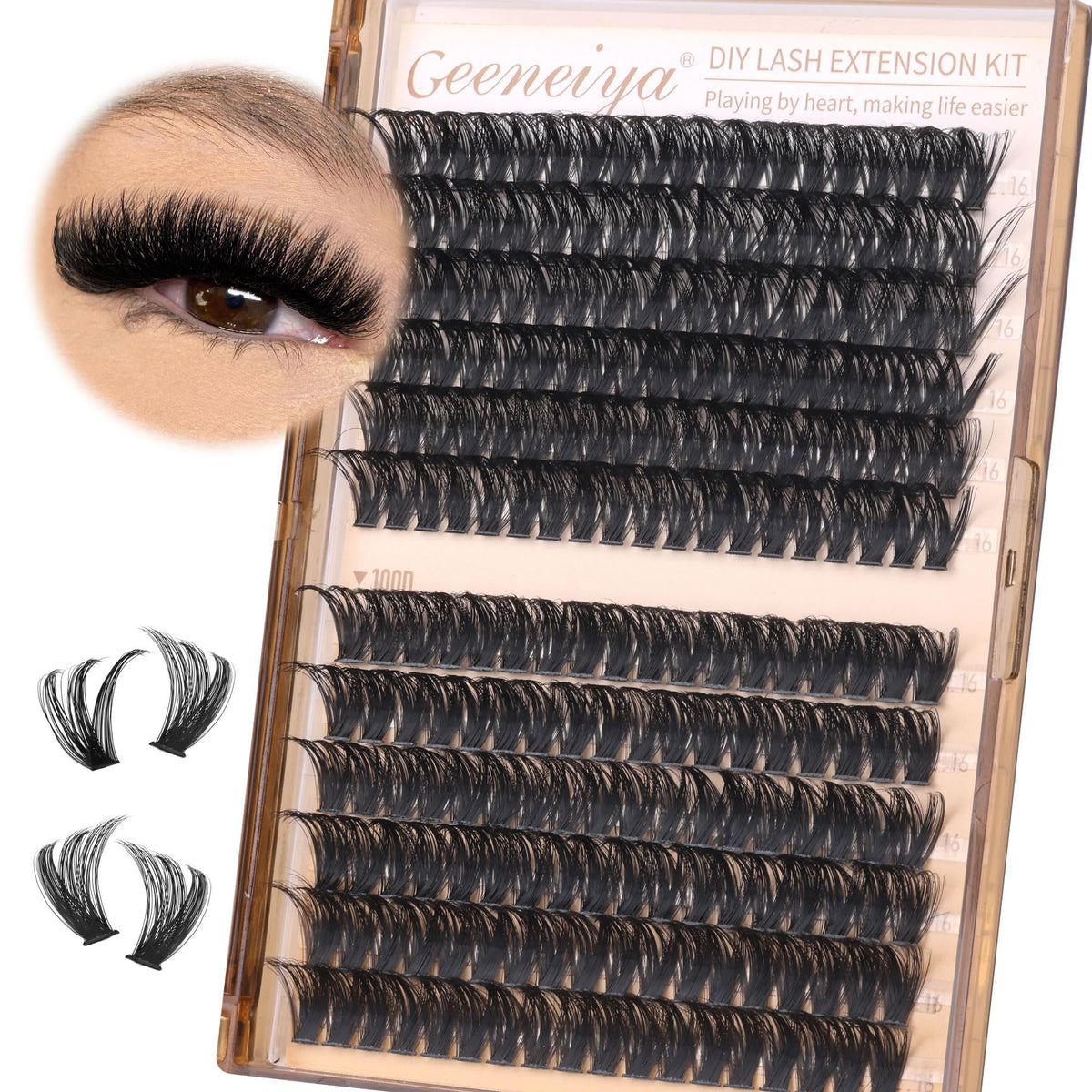 Model wearing Geeneiya 16mm clusters showing lifted D-curl and everyday volume
