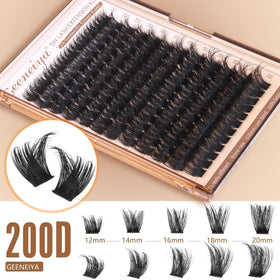 Geeneiya display of mixed 10–20mm cluster lengths illustrating customizable lash gradients
