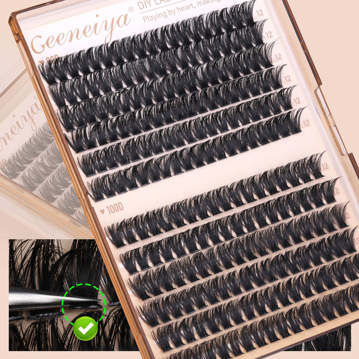 Geeneiya lash clusters worn on eye showing natural lift and everyday style