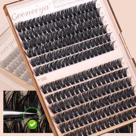 Geeneiya lash clusters worn on eye showing natural lift and everyday style