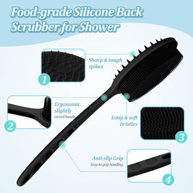 GEENOA body scrubber showing both sides with bristles and massage dots for versatile cleansing