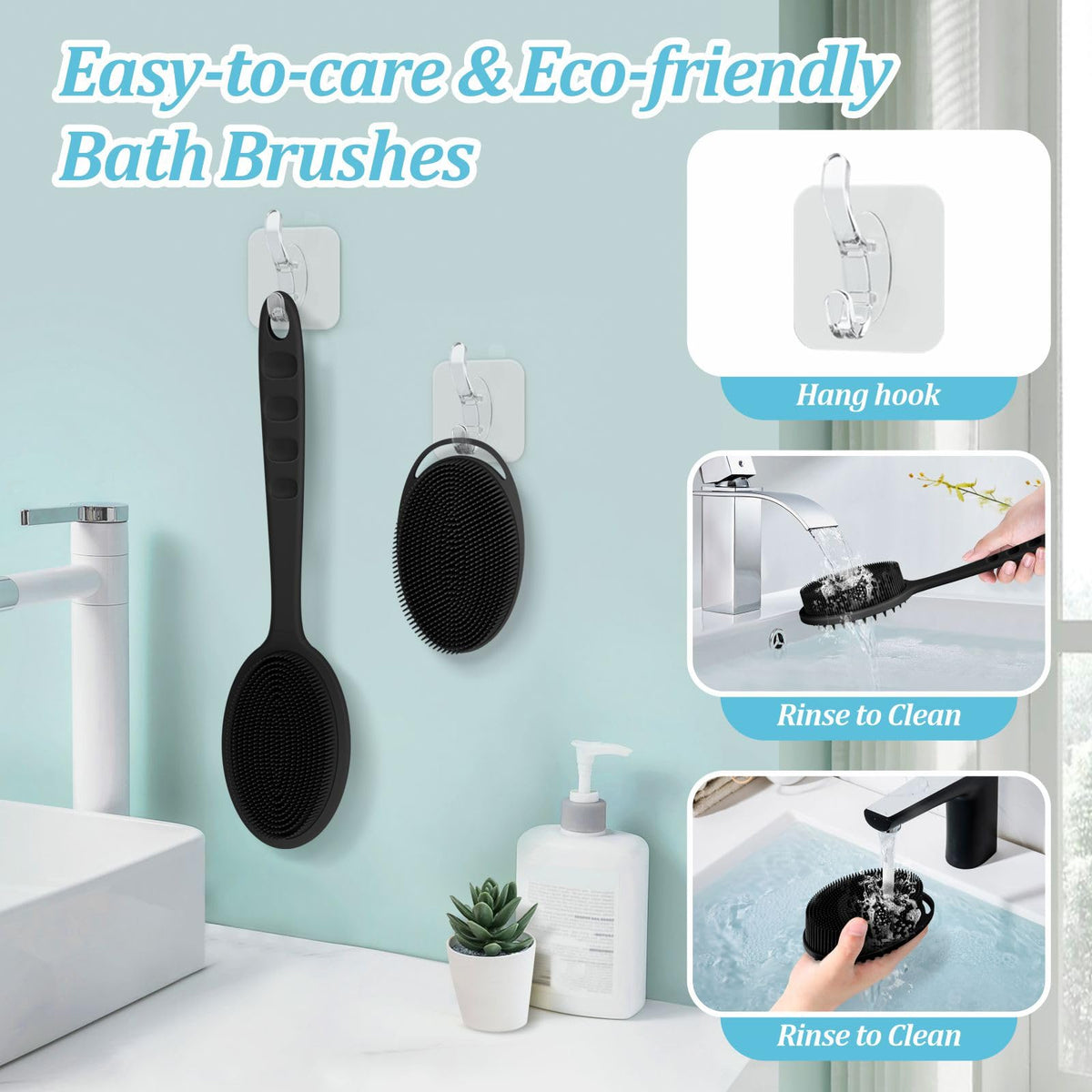 GEENOA scrubber next to a hand showing 13.4-inch scale and ergonomic handling benefit
