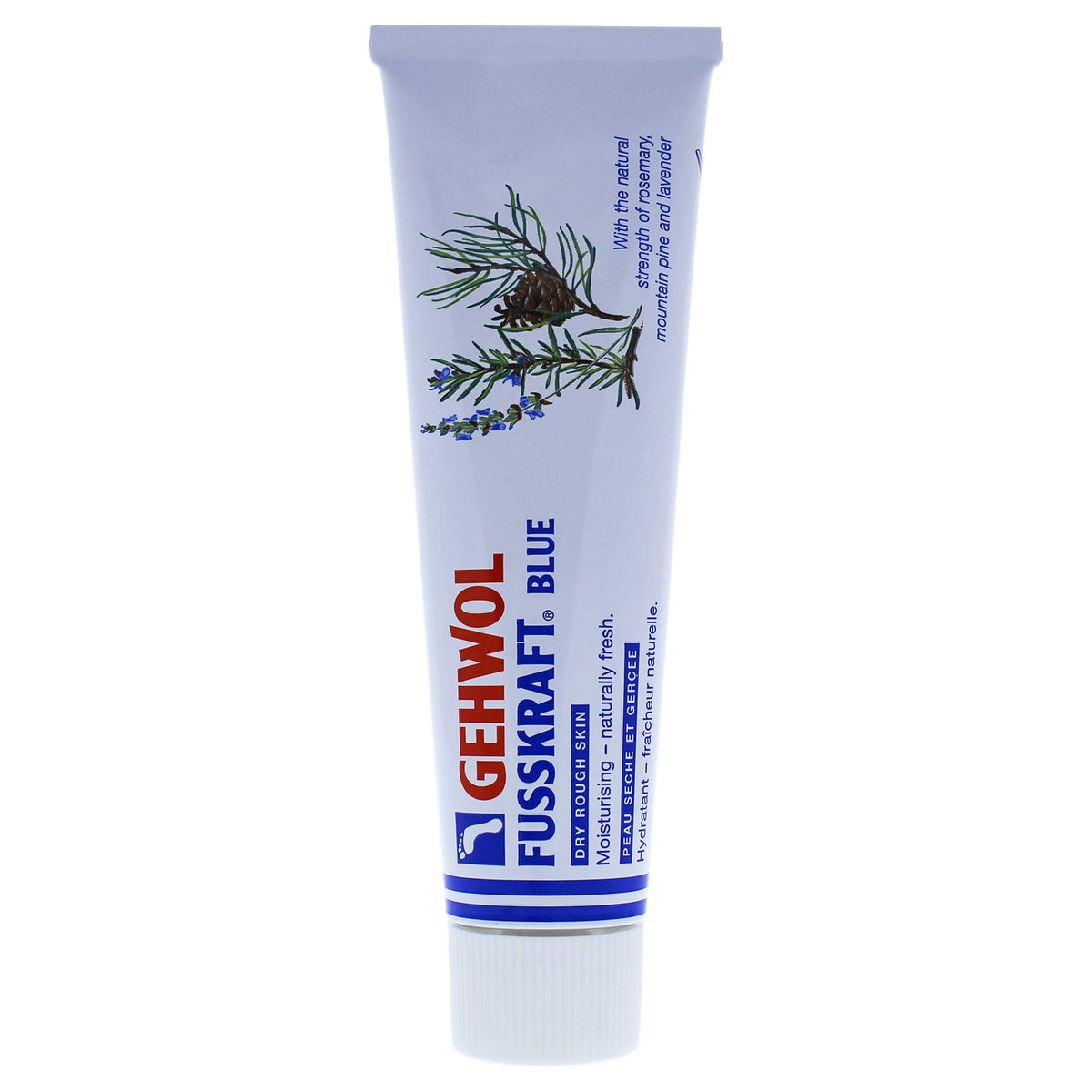 GEHWOL Fusskraft Blue cream texture close-up demonstrating rich, fast-absorbing formula for softening skin