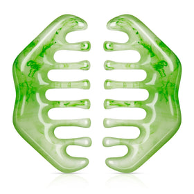 Geiserailie front view of two jade-like combs showing elegant shape and ease of use