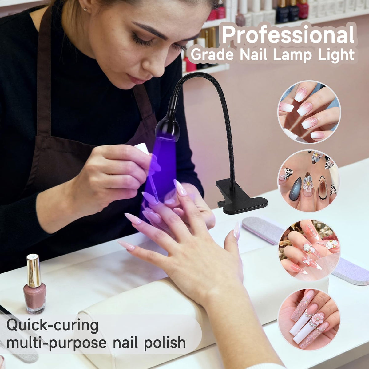 Geisofu lamp in a salon desk setting showing versatile, professional-ready benefit