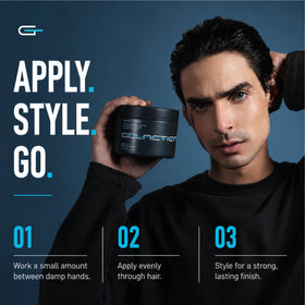 Finished slick-back hairstyle styled with Gelactica for defined shine