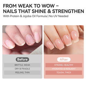 gelike ec before and after comparison demonstrating stronger, smoother nails