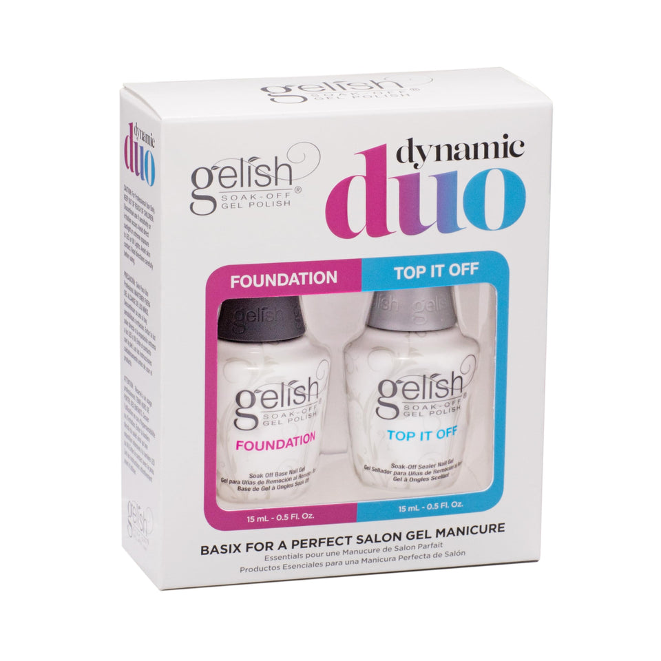 Gelish Dynamic Duo front packaging showing both 15mL bottles and benefits
