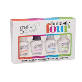Gelish front packaging shot showing complete four-piece kit and benefits