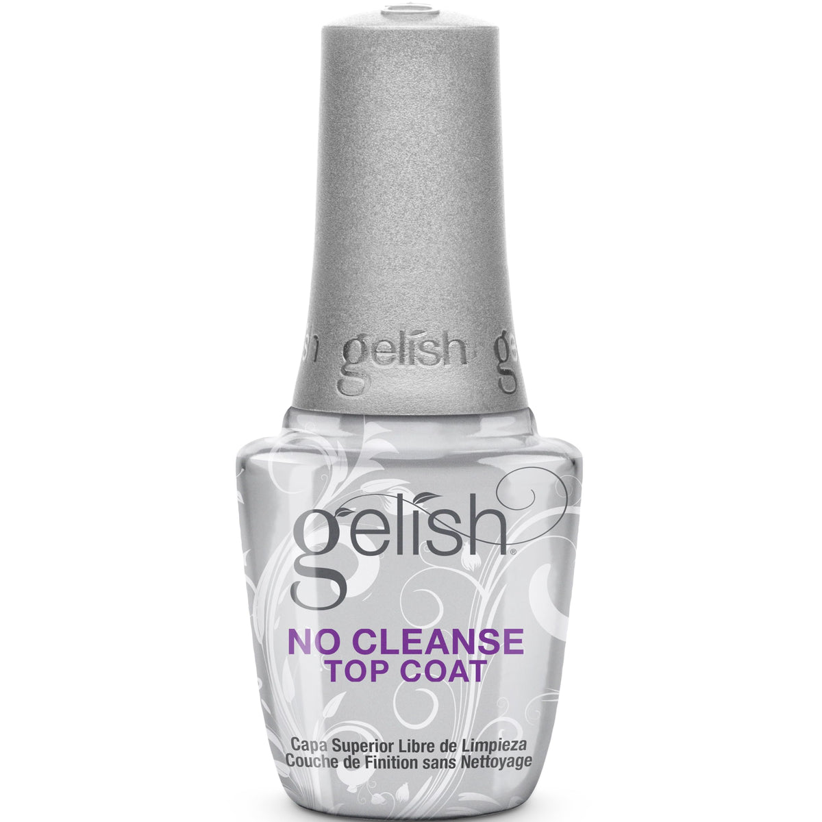 Gelish top coat front packaging showing bottle and label, professional polish
