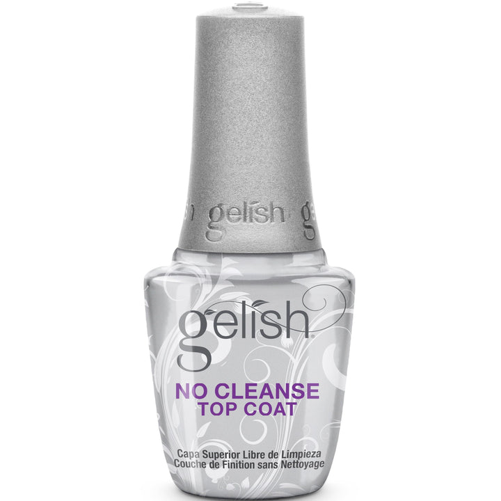 Gelish top coat front packaging showing bottle and label, professional polish