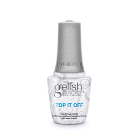 Gelish top it off front bottle showing label and glossy finish benefit