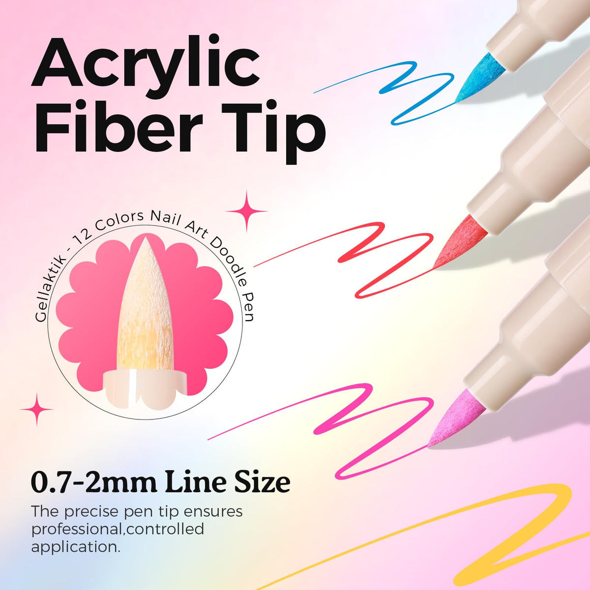 GELLAKTIK close-up of 0.7mm fine tip for precise nail art control