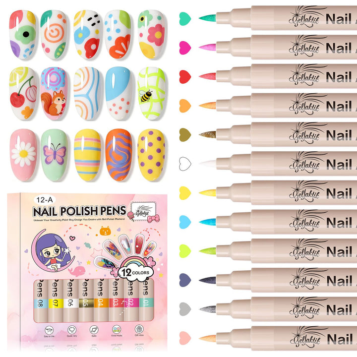 GELLAKTIK front packaging showing 12-color nail art pens and kit benefits