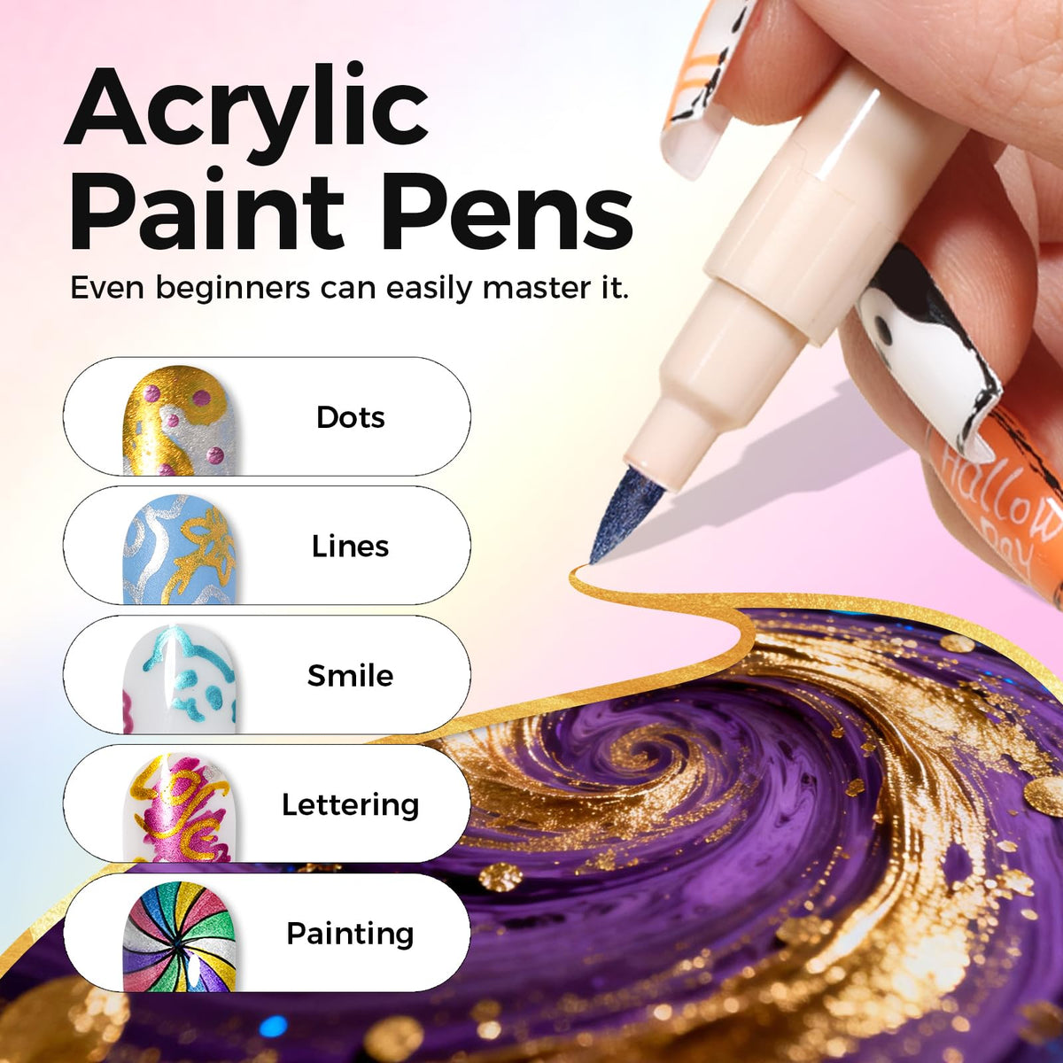 GELLAKTIK lifestyle manicure scene showing pens in use for home salon