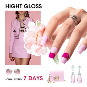 GELLEN finished acrylic nails in hot pink showing durable chip-resistant benefit