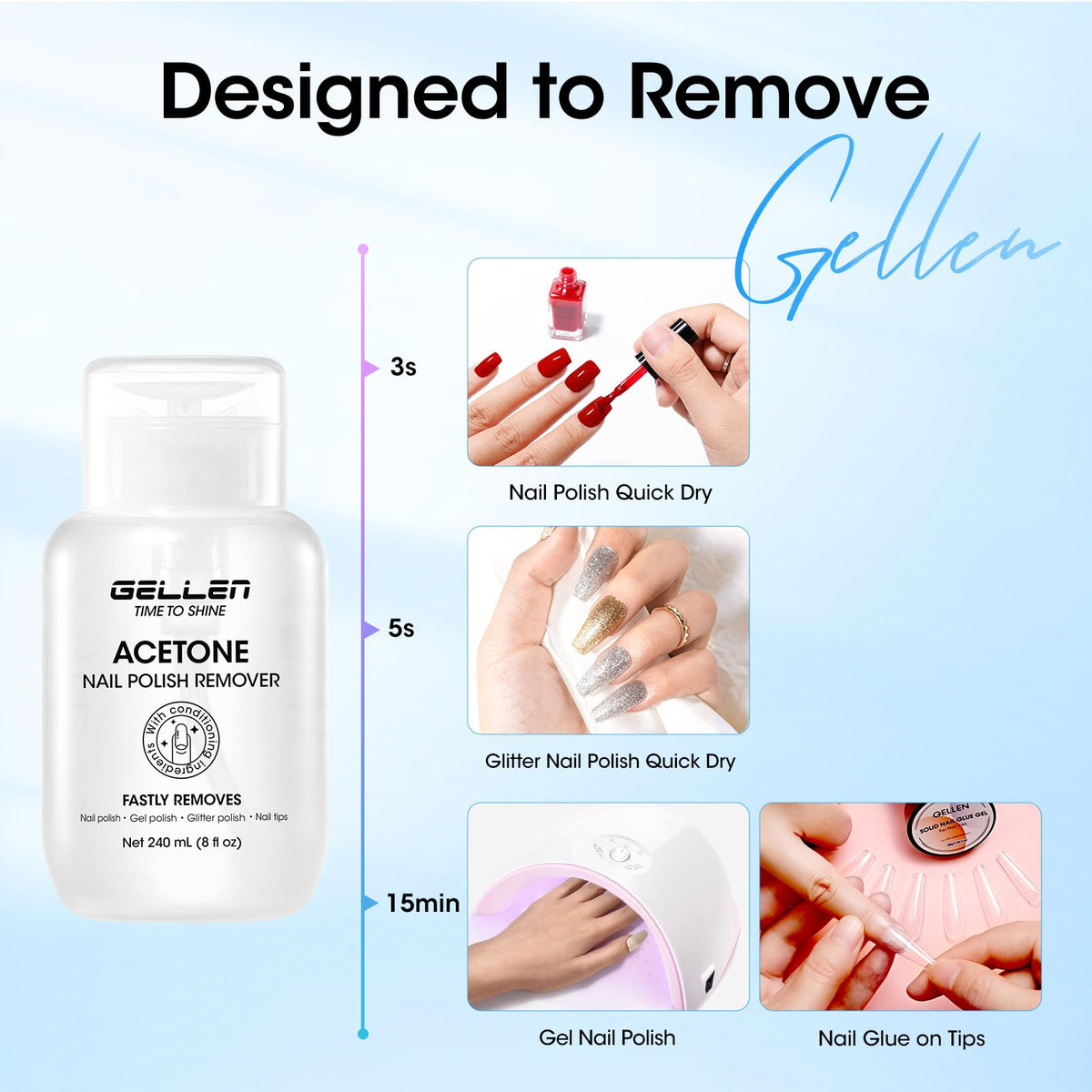 GELLEN before and after gel removal showing clean nails and effective soaking benefit