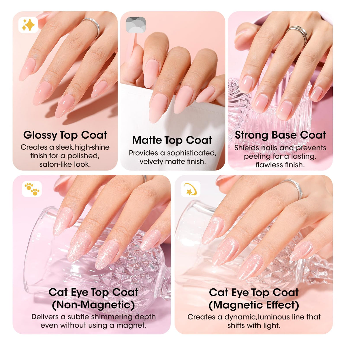GELLEN magnet stick with cat-eye top coat creating dimensional nail effects