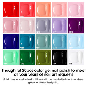 GELLEN colorful swatches laid out to highlight shade variety and seasonal options